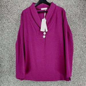 BaiSheng Purple V Neck Tunic Shirt with Two Silver Button Woman's Size XL NWT